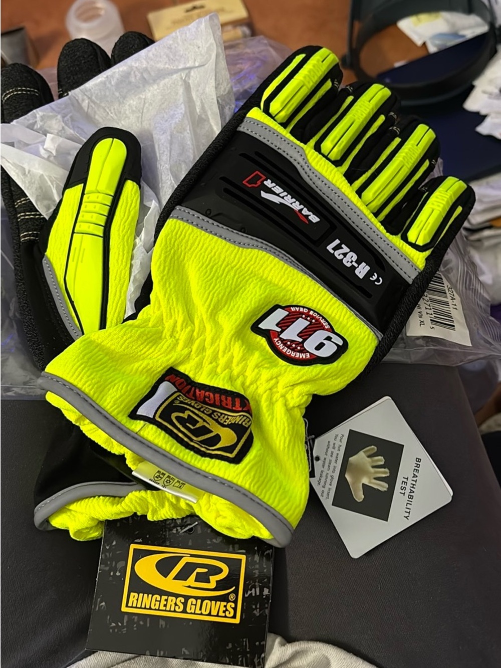Ringer  XL 327-11A Extrication Gloves Barrier 1 Breathable Waterproof  BRAND NEw